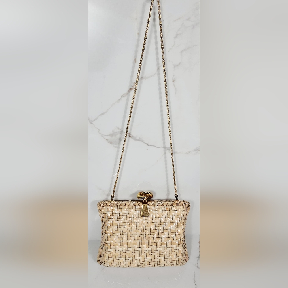 VTG Lacquered Wicker And Gold Convertible  Clutch‎